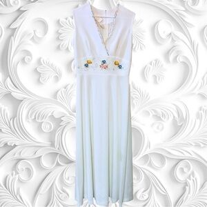 Vintage Toni Todd White Dress/Easter/Wedding Dress With Floral Embroidery